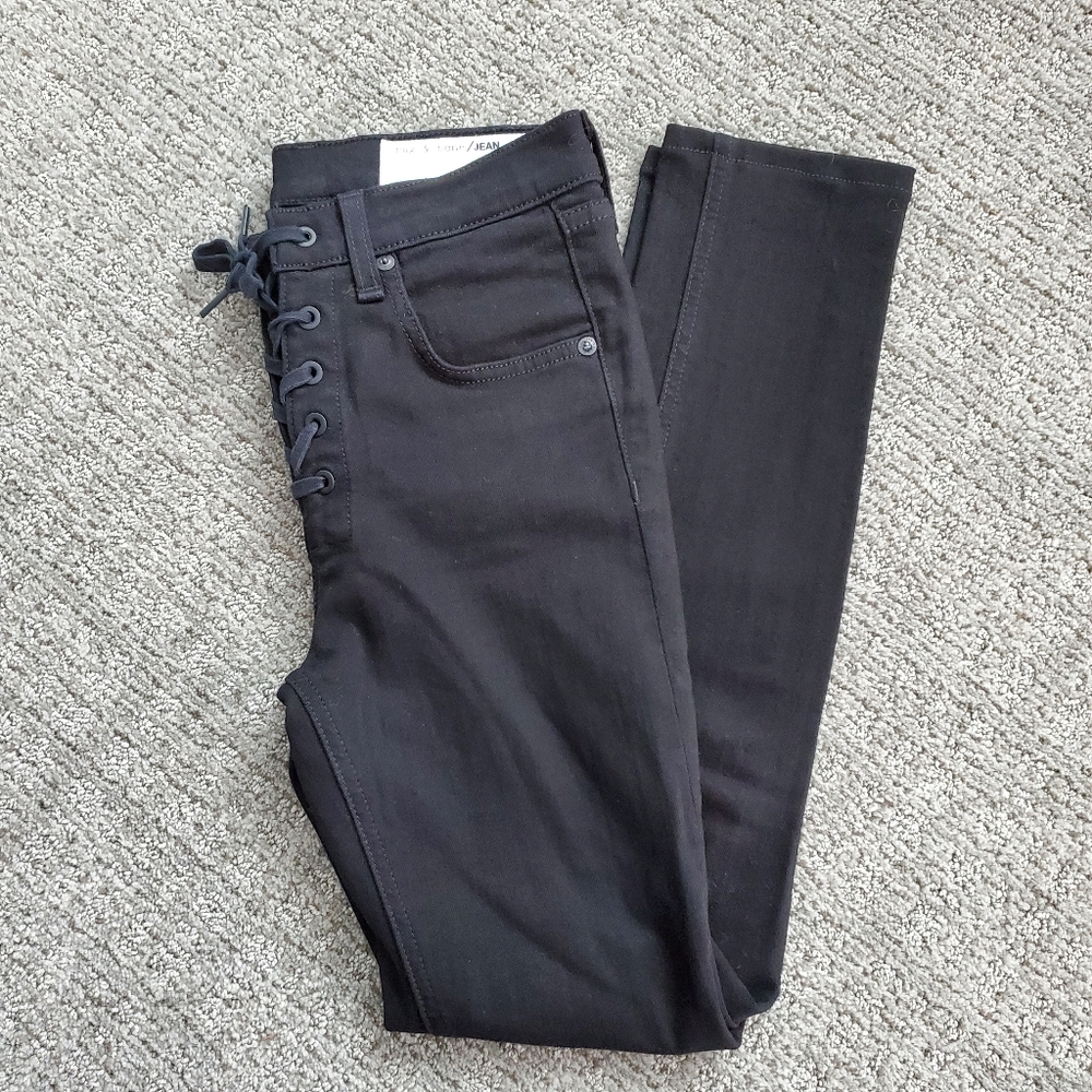 Rag & Bone jean lace up waist, black denim, size 24